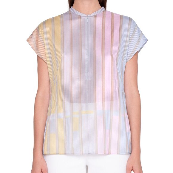 Akris Tops - Akris Pastel Stripe Bars Print Zip Top Blouse Cotton Variazioni Colorblock 4